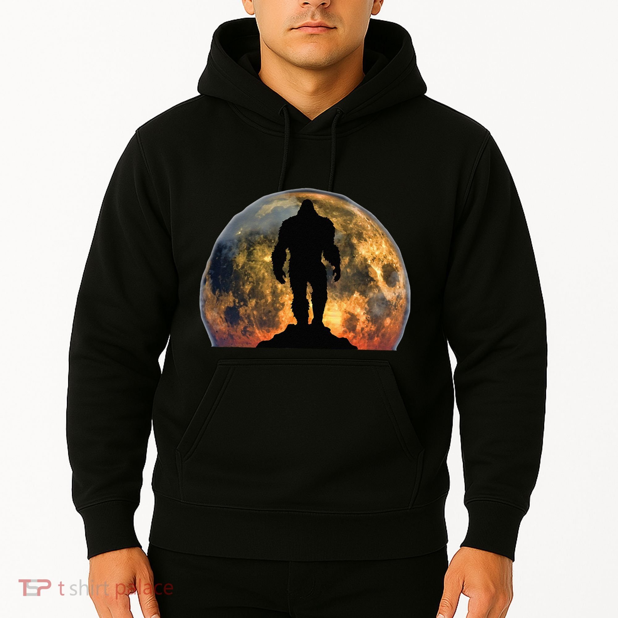 Bigfoot Believer Full Red Moon Night Sasquatch Hoodie