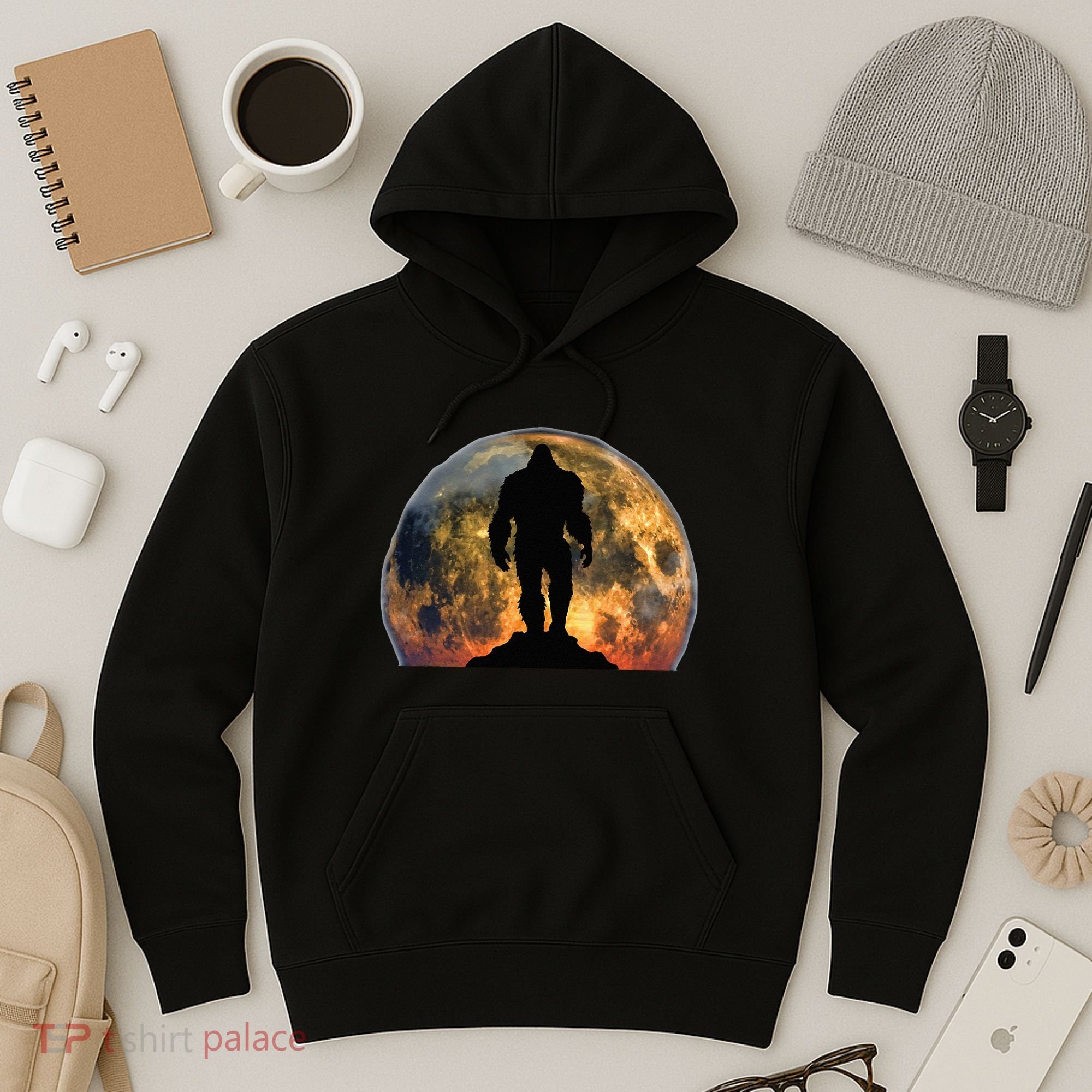 Bigfoot Believer Full Red Moon Night Sasquatch Hoodie