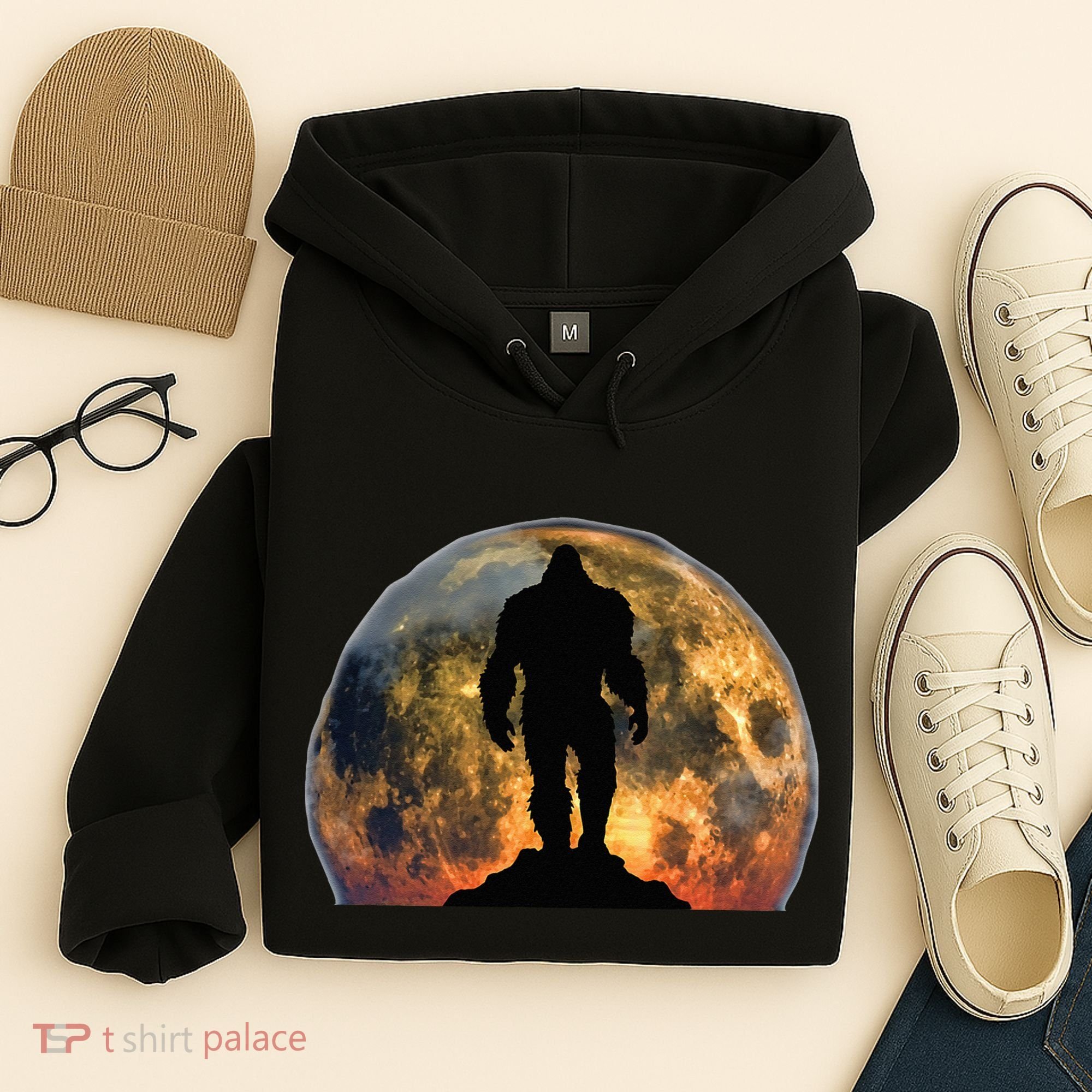 Bigfoot Believer Full Red Moon Night Sasquatch Hoodie