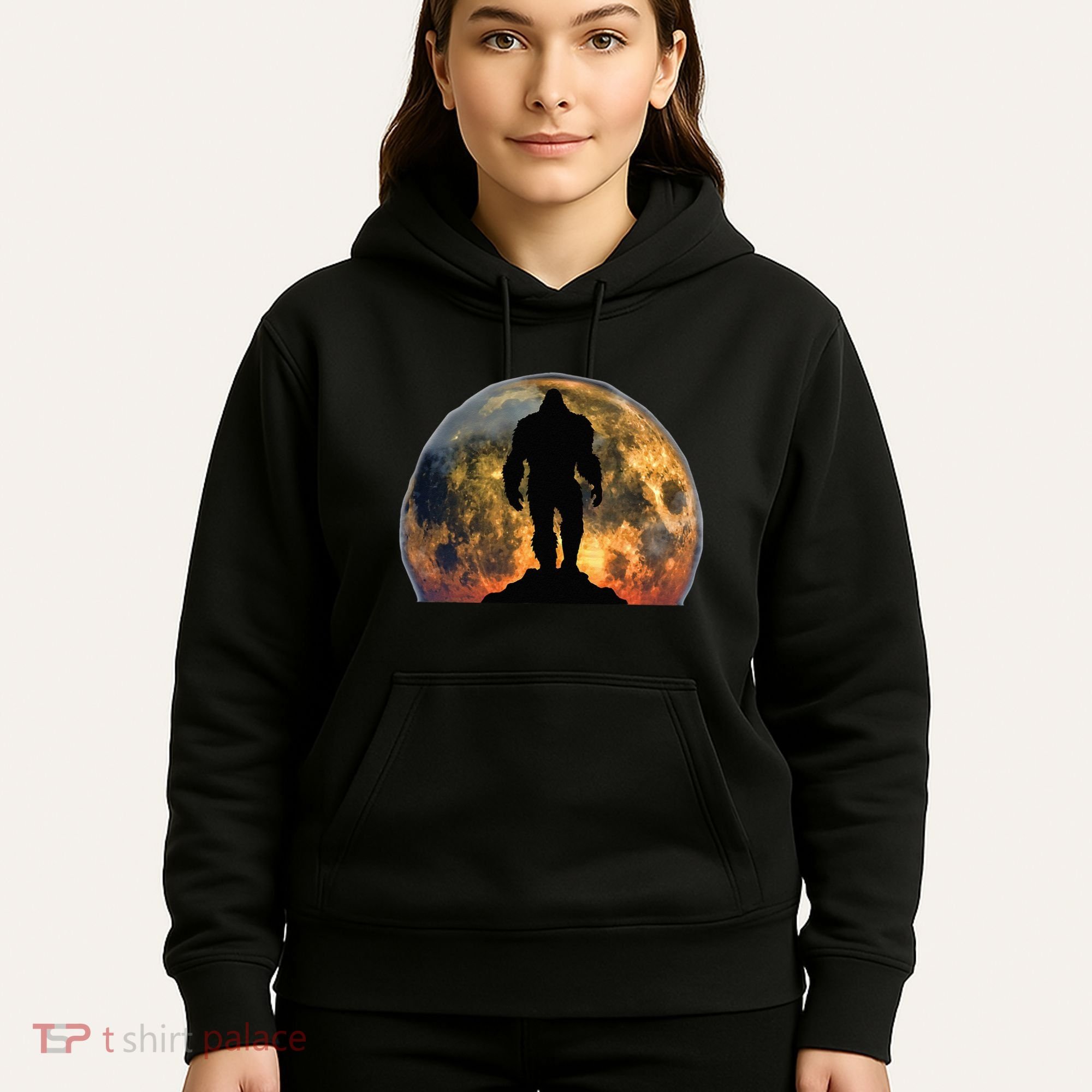 Bigfoot Believer Full Red Moon Night Sasquatch Hoodie
