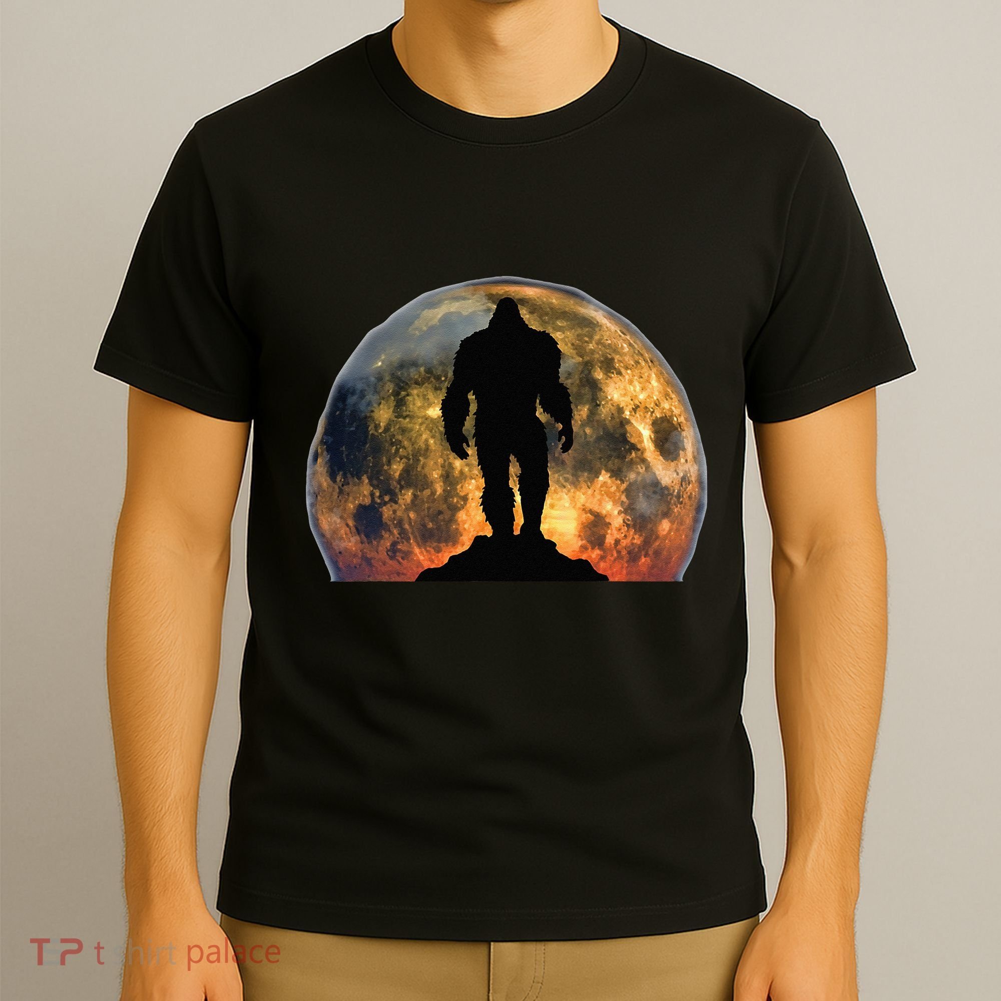 Bigfoot Believer Full Red Moon Night Sasquatch T-Shirt