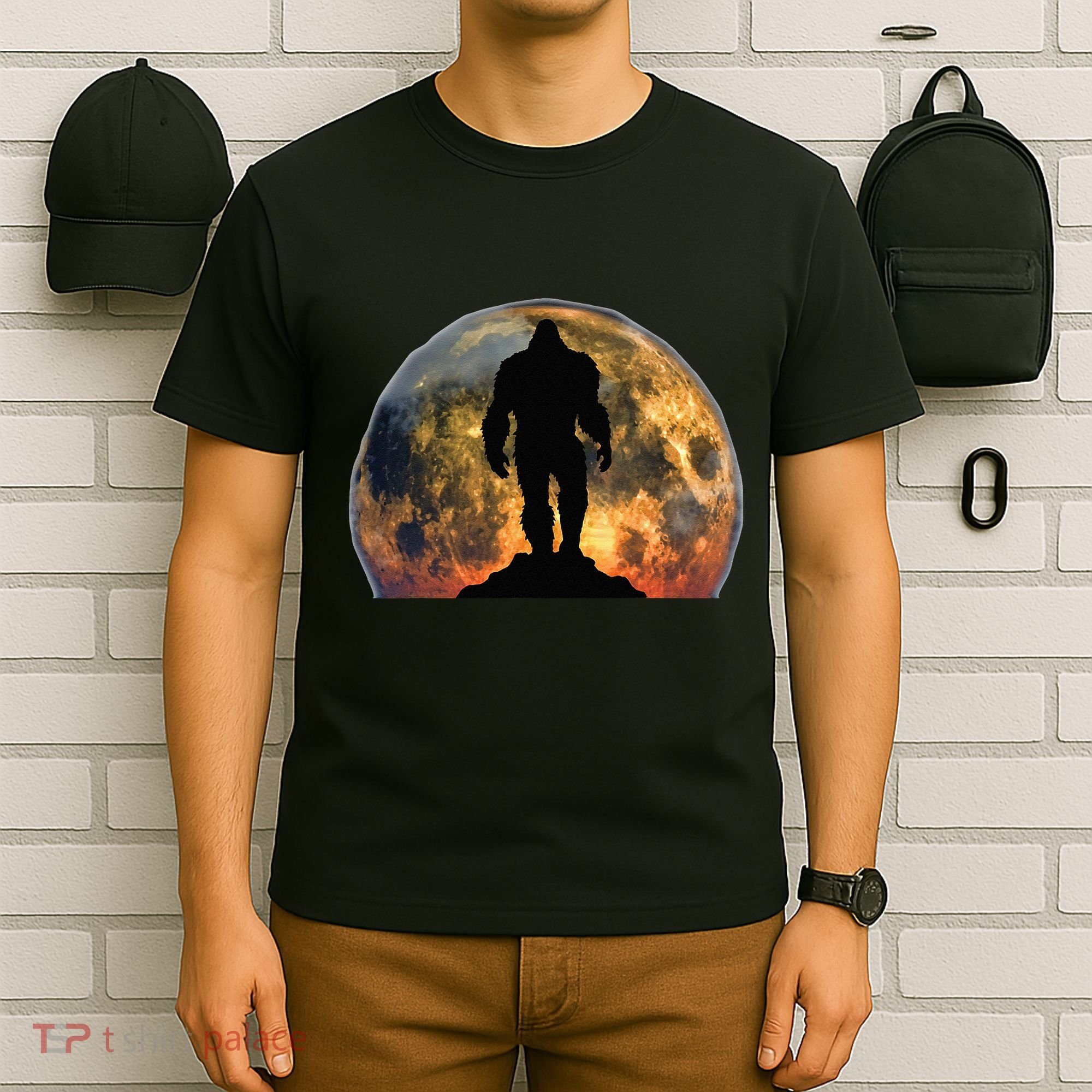 Bigfoot Believer Full Red Moon Night Sasquatch T-Shirt