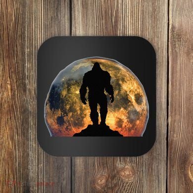 Bigfoot Believer Full Red Moon Night Sasquatch Coaster