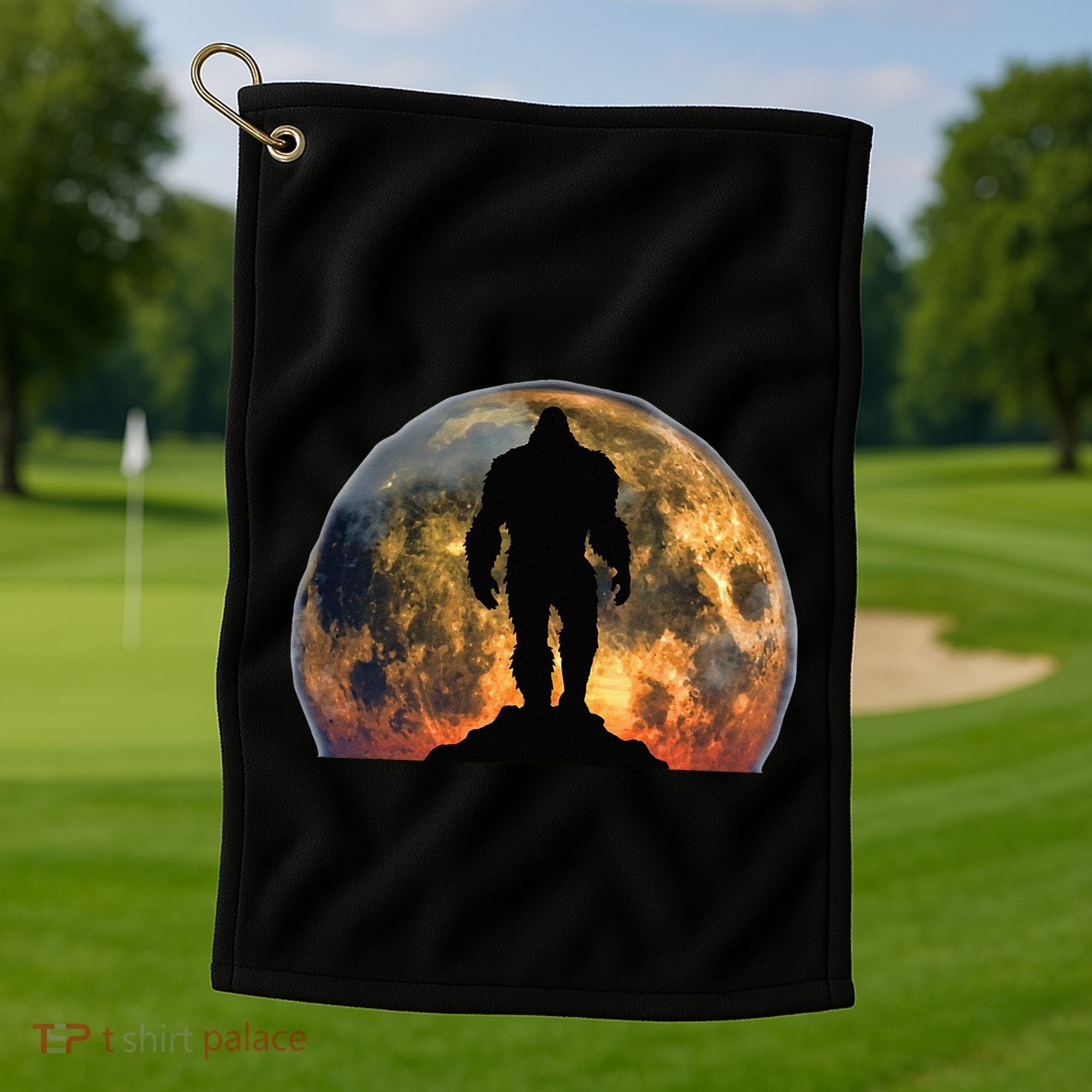 Bigfoot Believer Full Red Moon Night Sasquatch Golf Towel