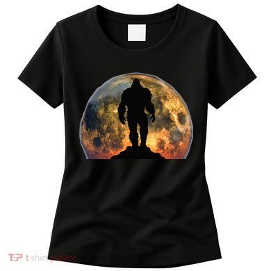 Bigfoot Believer Full Red Moon Night Sasquatch Women's T-Shirt