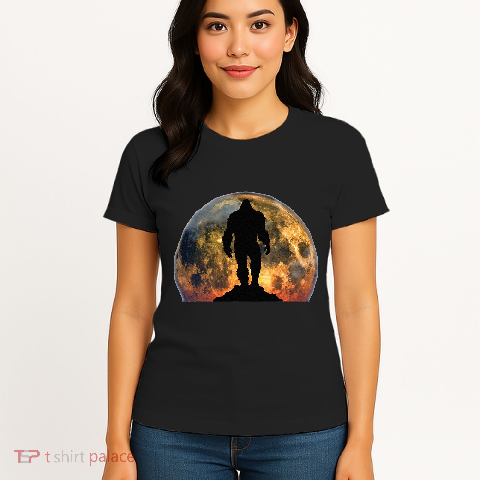 Bigfoot Believer Full Red Moon Night Sasquatch Women's T-Shirt