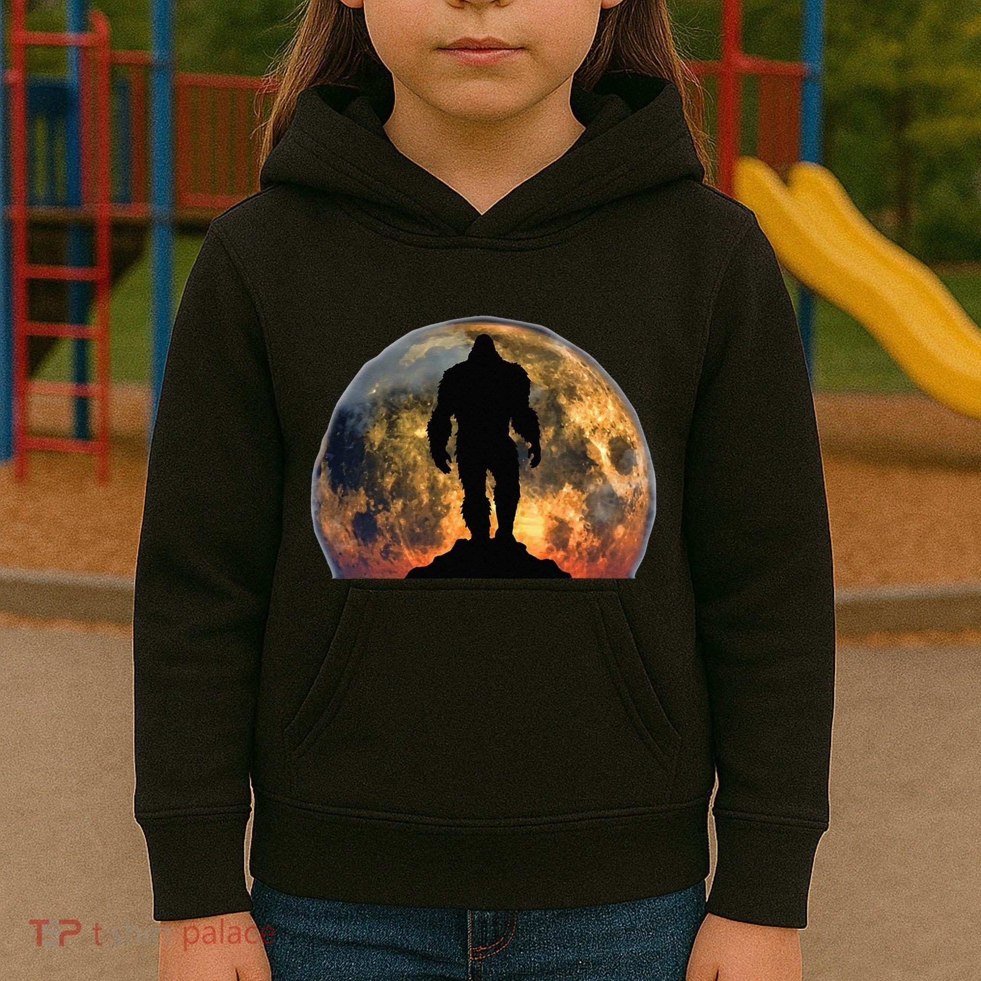 Bigfoot Believer Full Red Moon Night Sasquatch Kids Hoodie