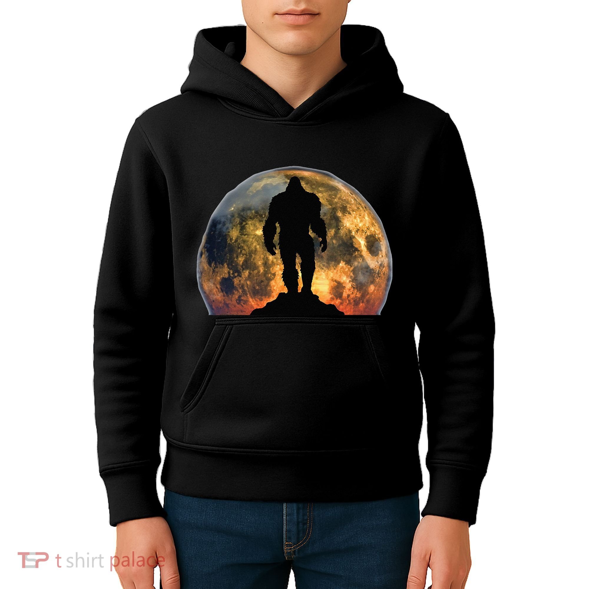 Bigfoot Believer Full Red Moon Night Sasquatch Kids Hoodie