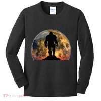 Bigfoot Believer Full Red Moon Night Sasquatch Kids Long Sleeve Shirt thumb 0
