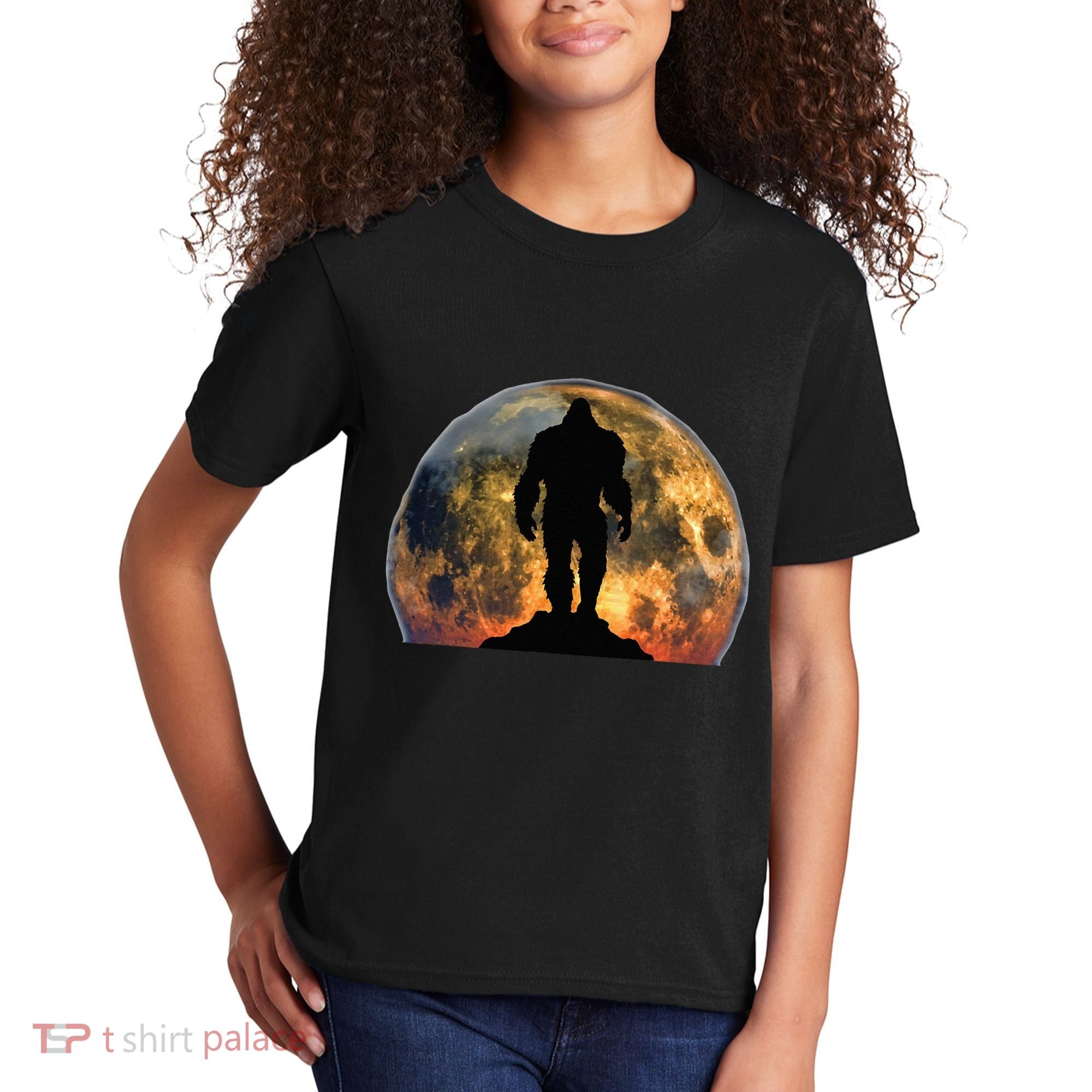 Bigfoot Believer Full Red Moon Night Sasquatch Kids T-Shirt