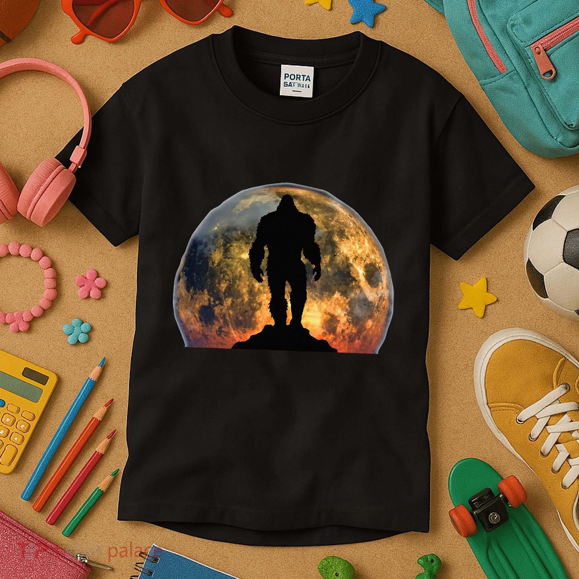 Bigfoot Believer Full Red Moon Night Sasquatch Kids T-Shirt
