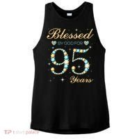 Blessed By God For 95 Years Old 95th Birthday Party Cute Ladies PosiCharge Tri-Blend Wicking Tank thumb 0