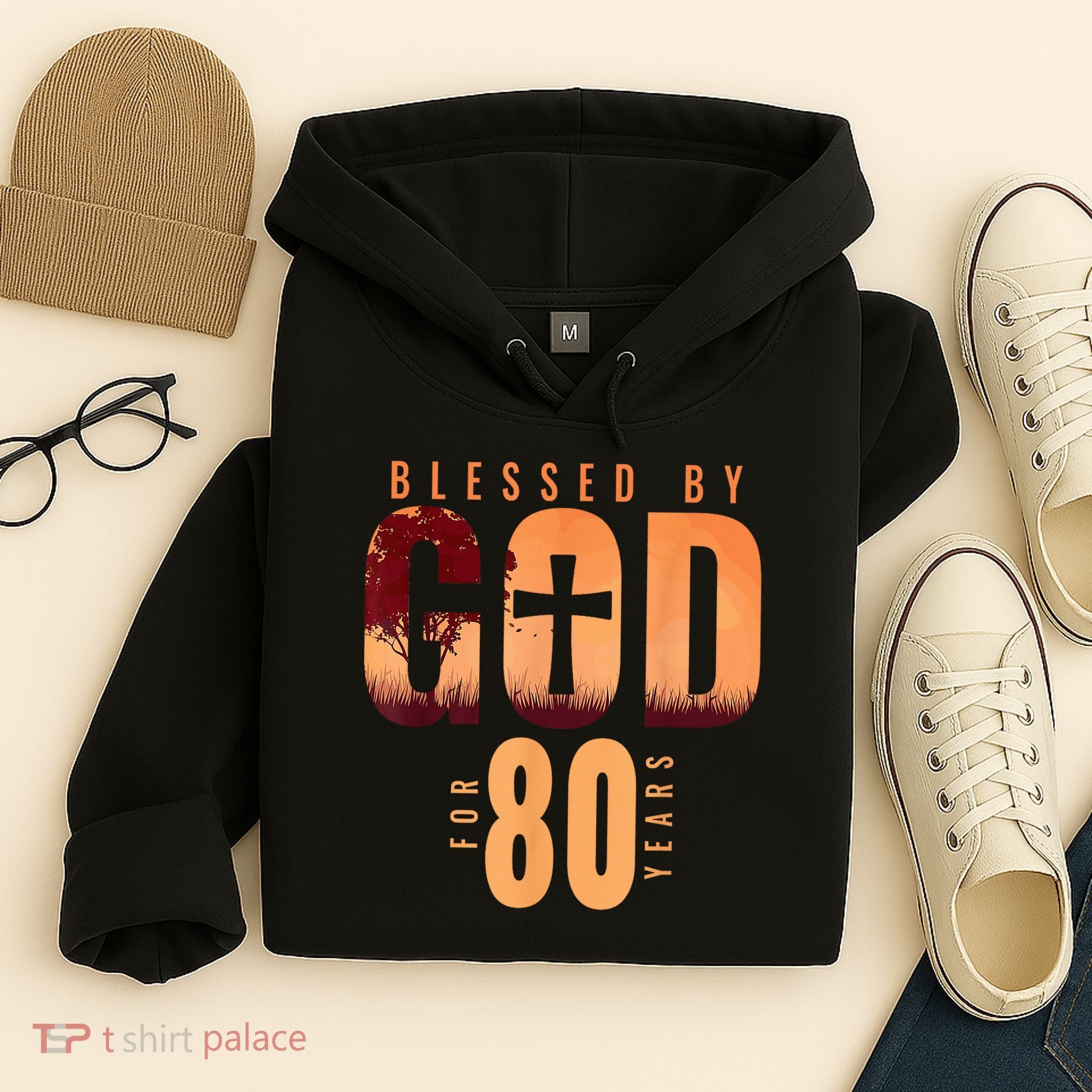 Blessed By God For 80 Years 80th Birthday Religious Theme Hoodie