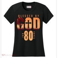 Blessed By God For 80 Years 80th Birthday Religious Theme Women's Cooling Performance Crew T-Shirt thumb 0