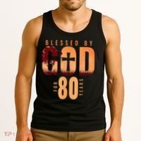 Blessed By God For 80 Years 80th Birthday Religious Theme Tank Top thumb 3
