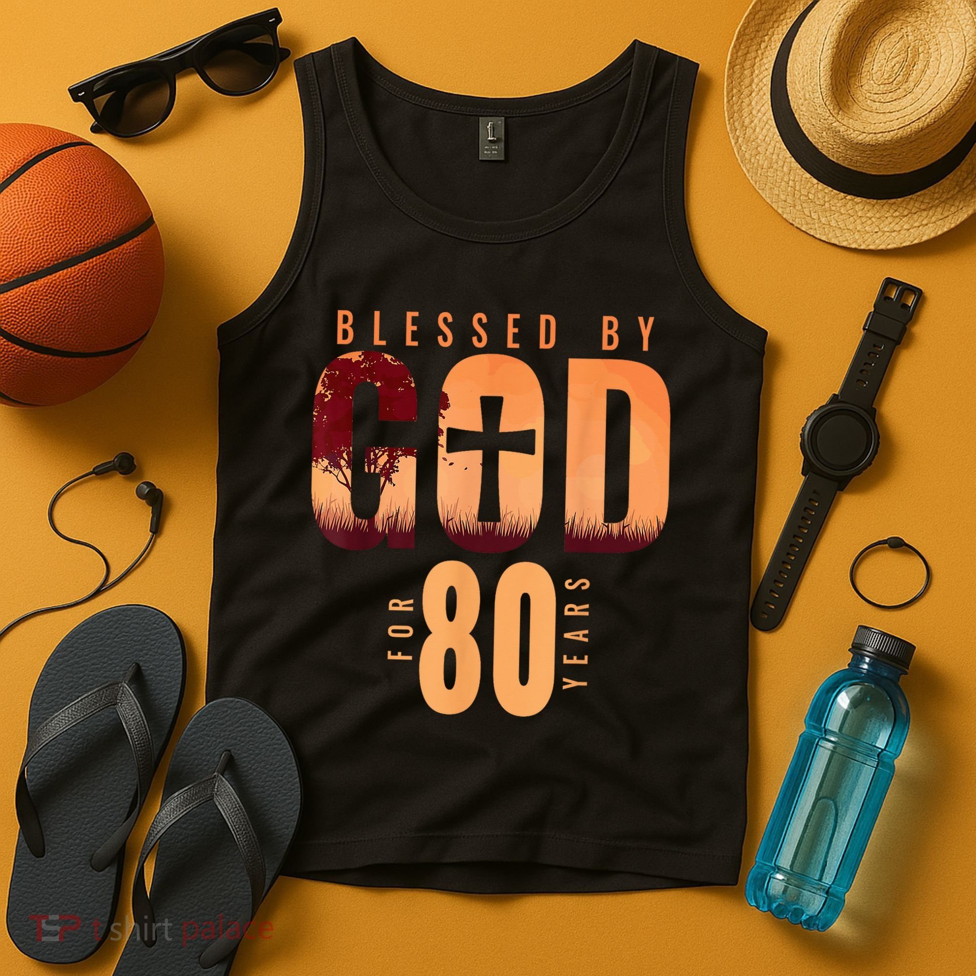 Blessed By God For 80 Years 80th Birthday Religious Theme Tank Top