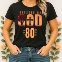 Blessed By God For 80 Years 80th Birthday Religious Theme Women's T-Shirt thumb 2