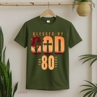 Blessed By God For 80 Years 80th Birthday Religious Theme T-Shirt thumb 2