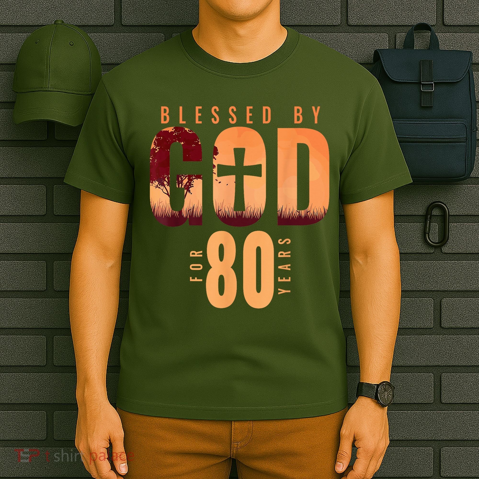 Blessed By God For 80 Years 80th Birthday Religious Theme T-Shirt