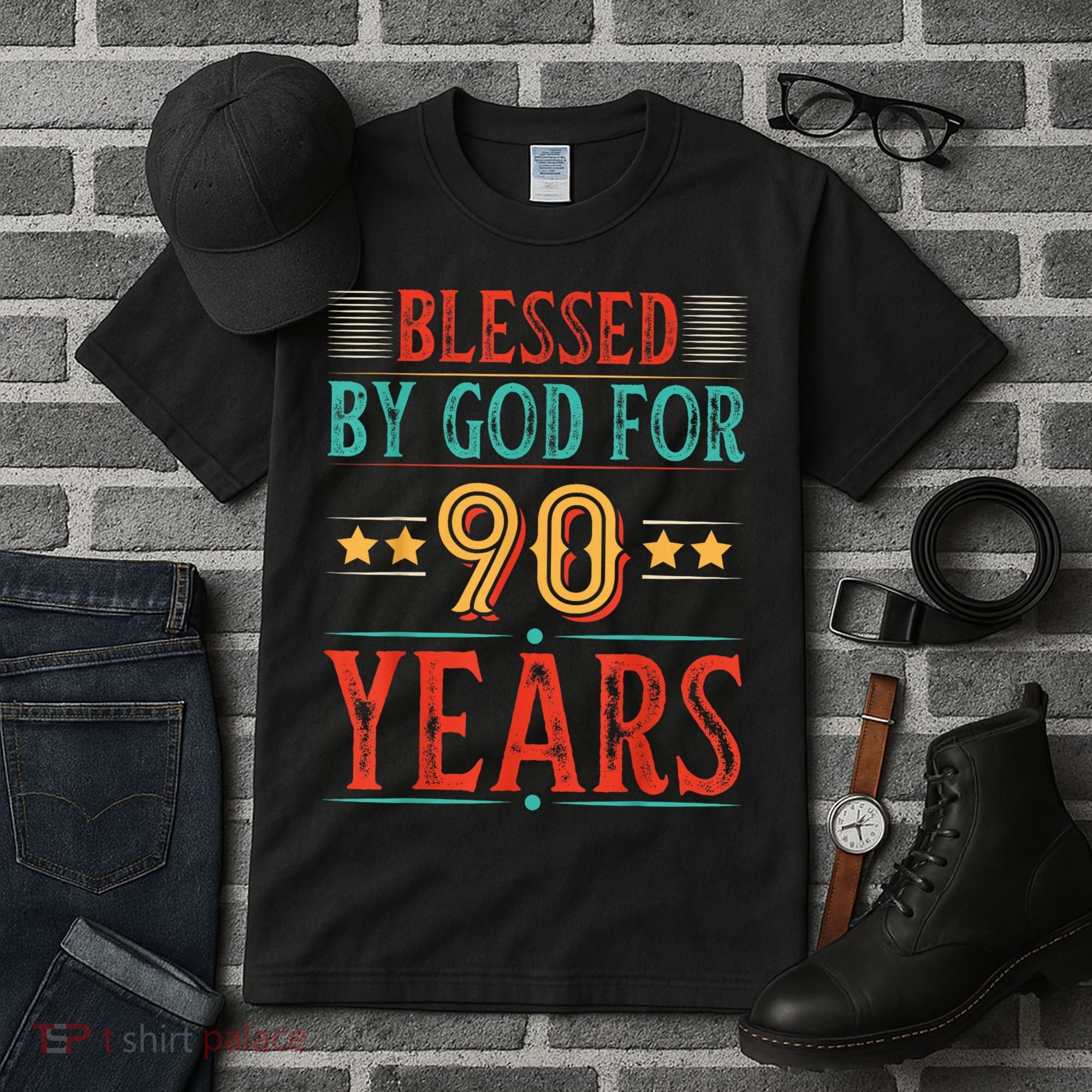 Blessed By God For 90 Year Christian 90th Birthday Tall T-Shirt