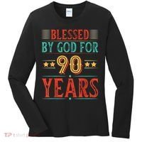 Blessed By God For 90 Year Christian 90th Birthday Women's Long Sleeve Shirt thumb 0