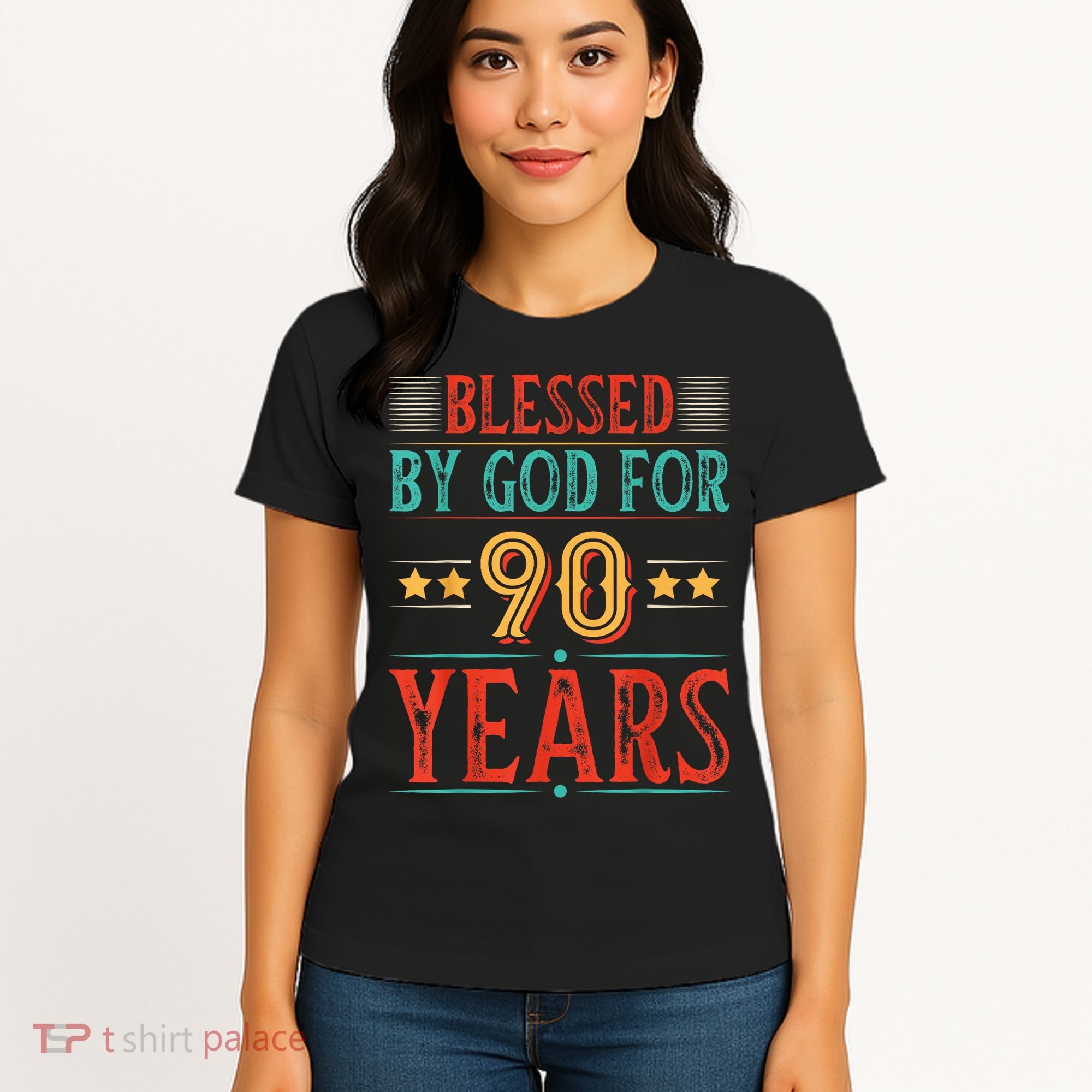 Blessed By God For 90 Year Christian 90th Birthday Women's T-Shirt