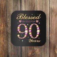 Blessed By God For 90 Years Old 90th Birthday Party Coaster thumb 0