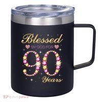 Blessed By God For 90 Years Old 90th Birthday Party 12oz Stainless Steel Coffee Mug thumb 0