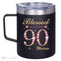 Blessed By God For 90 Years Old 90th Birthday Party 12oz Stainless Steel Coffee Mug thumb 2