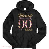 Blessed By God For 90 Years Old 90th Birthday Party Tie Dye Hoodie thumb 0