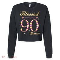 Blessed By God For 90 Years Old 90th Birthday Party Cropped Pullover Crew thumb 0