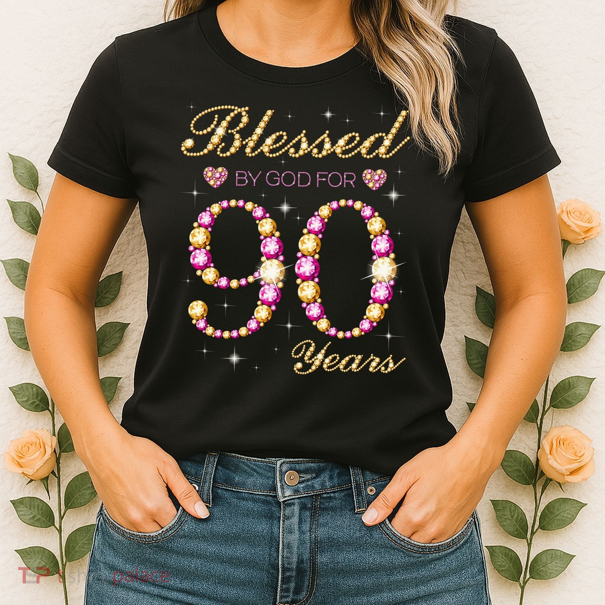 Blessed By God For 90 Years Old 90th Birthday Party Women's T-Shirt