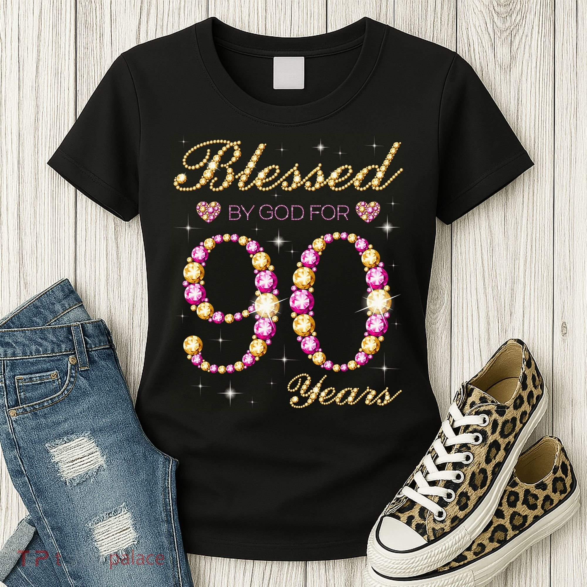 Blessed By God For 90 Years Old 90th Birthday Party Women's T-Shirt