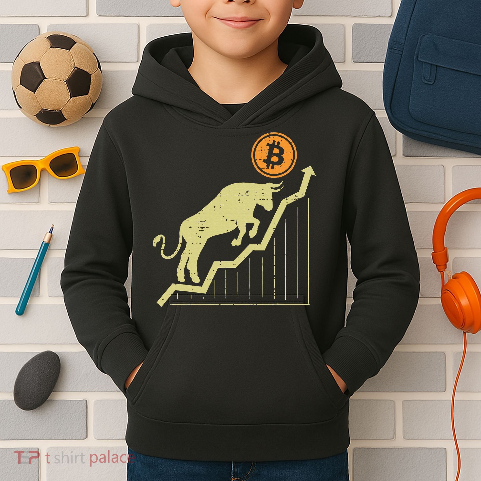 Bitcoin Bull Graph Bullish Btc Crypto Cryptocurrency Trader Kids Hoodie