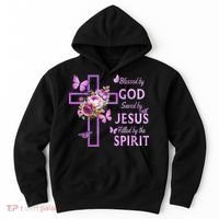 Blessed By God Saved By Jesus Purple Floral Cross Christian Hoodie thumb 0