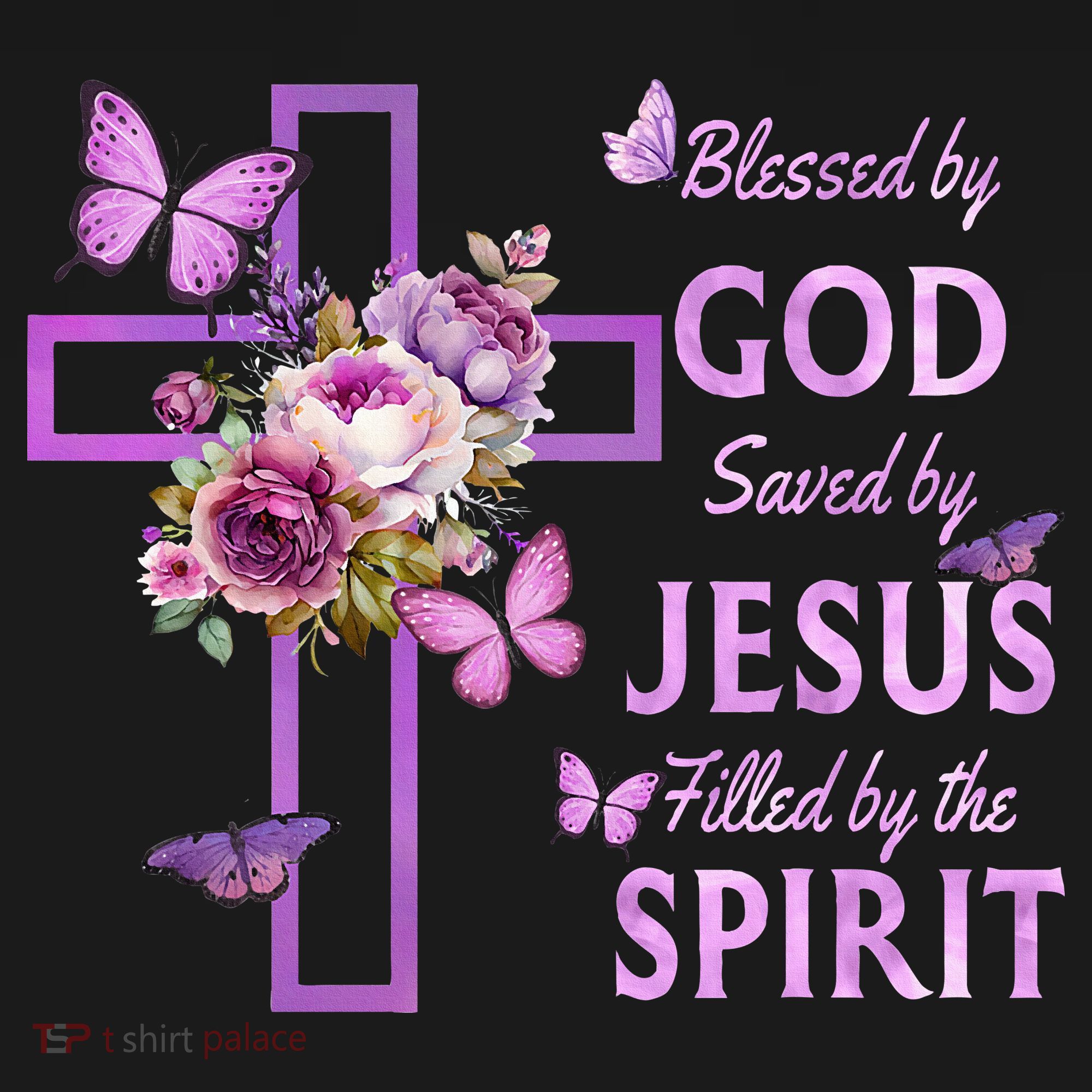 Blessed By God Saved By Jesus Purple Floral Cross Christian Sweatshirt