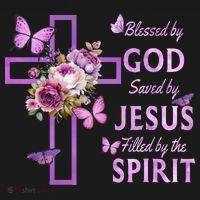 Blessed By God Saved By Jesus Purple Floral Cross Christian Polo thumb 3