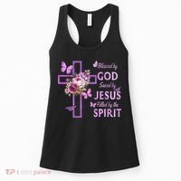 Blessed By God Saved By Jesus Purple Floral Cross Christian Women's Tank Top thumb 0