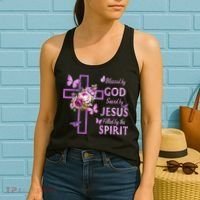 Blessed By God Saved By Jesus Purple Floral Cross Christian Women's Tank Top thumb 2