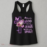 Blessed By God Saved By Jesus Purple Floral Cross Christian Women's Tank Top thumb 3