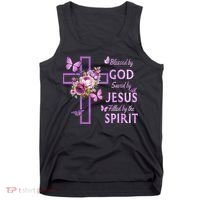 Blessed By God Saved By Jesus Purple Floral Cross Christian Tank Top thumb 0