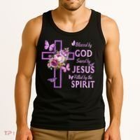 Blessed By God Saved By Jesus Purple Floral Cross Christian Tank Top thumb 3