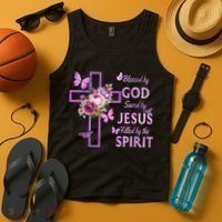 Blessed By God Saved By Jesus Purple Floral Cross Christian Tank Top thumb 4