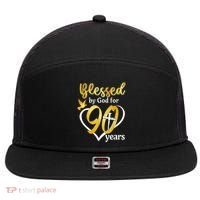 Blessed By God For 90 Years Old 90th Birthday Party 7 Panel Mesh Trucker Snapback Hat thumb 0
