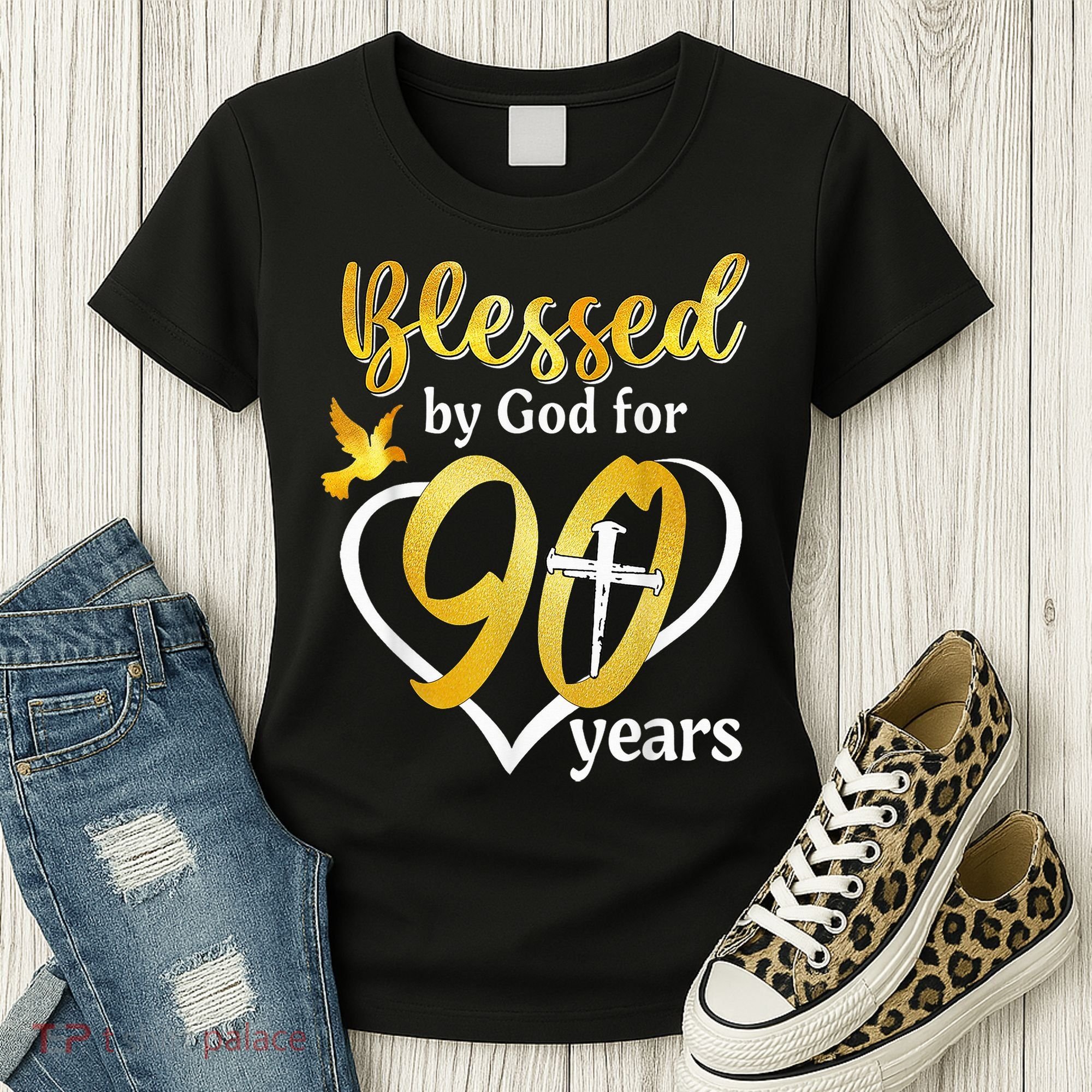 Blessed By God For 90 Years Old 90th Birthday Party Women's T-Shirt