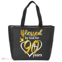 Blessed By God For 90 Years Old 90th Birthday Party Tote Bag thumb 0