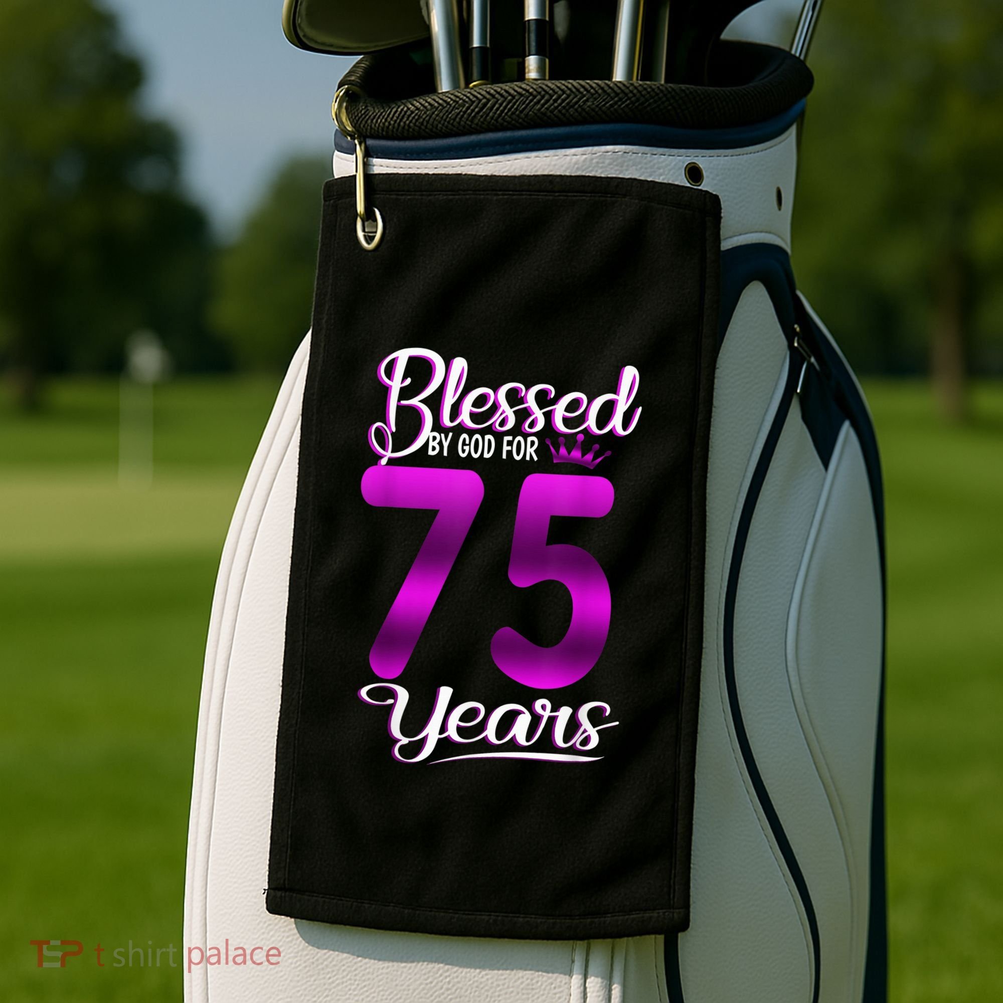 Blessed by God for 75 Years Old 75th Birthday Present Gifts Crown Golf Towel