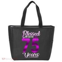 Blessed by God for 75 Years Old 75th Birthday Present Gifts Crown Tote Bag thumb 0