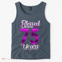 Blessed by God for 75 Years Old 75th Birthday Present Gifts Crown Tank Top thumb 2