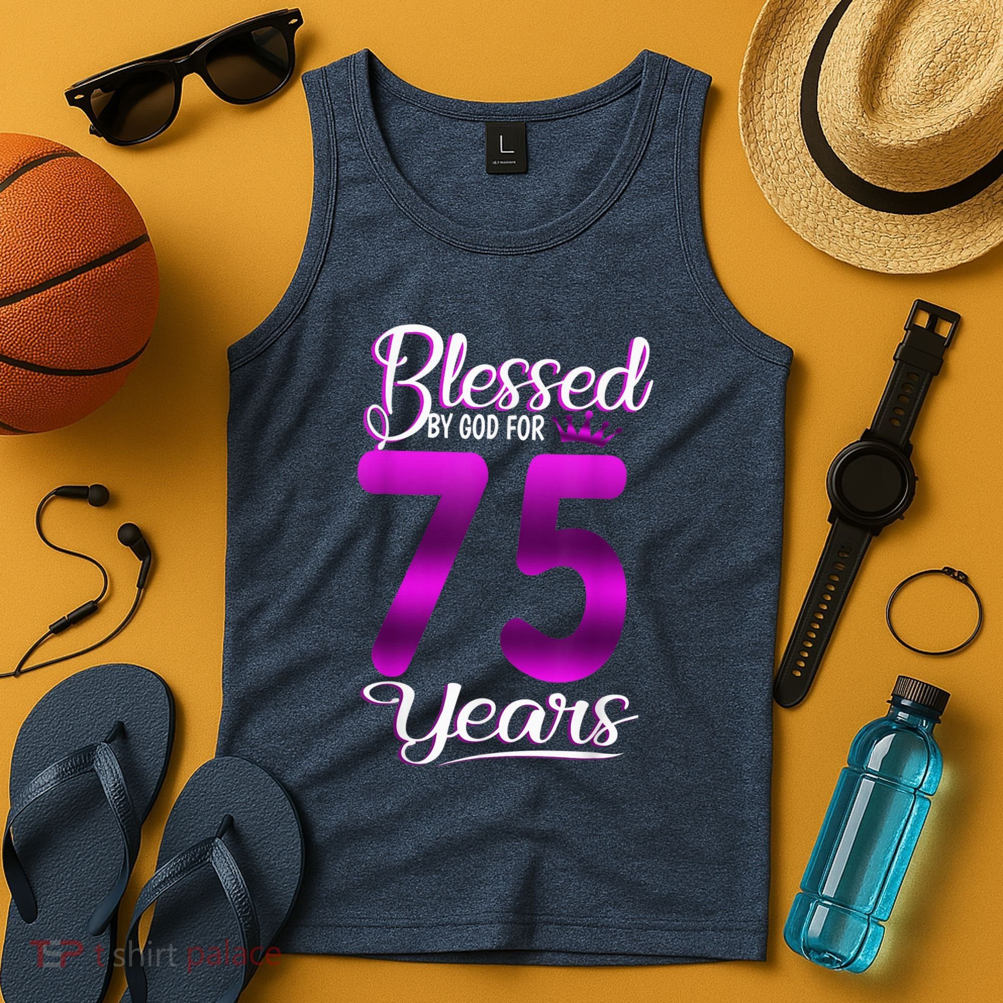 Blessed by God for 75 Years Old 75th Birthday Present Gifts Crown Tank Top